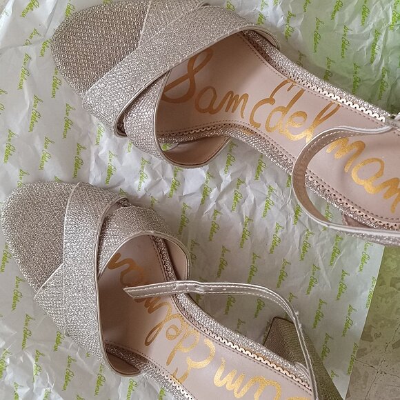 Sam Edelman: Sparkling Gold Sandal-Block Heels - Picture 2 of 5